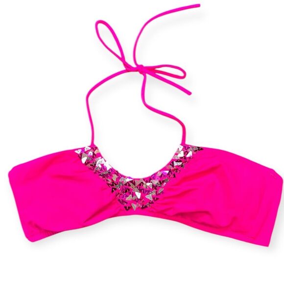 VICTORIA’S SECRET Women’s Hot Pink Sequin Bandeau Bikini Top Size Medium - Picture 3 of 6